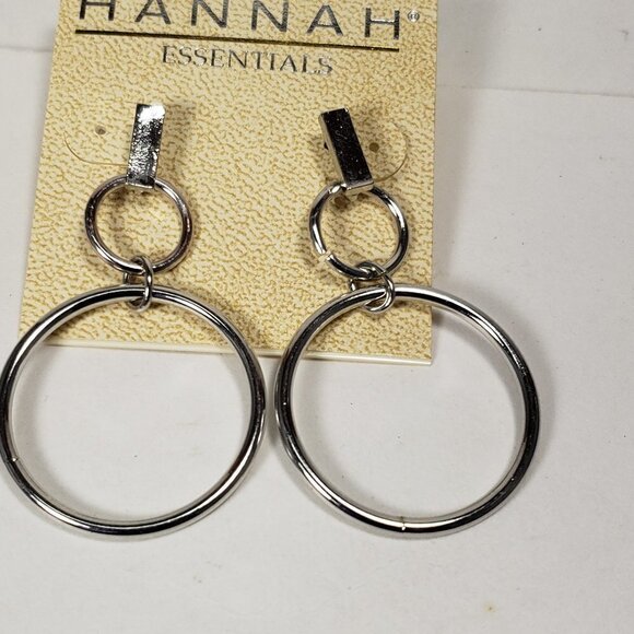 HANNAH Polished Silver Tone Double Hoops Drop Dangle Earrings - for Women - Picture 3 of 5